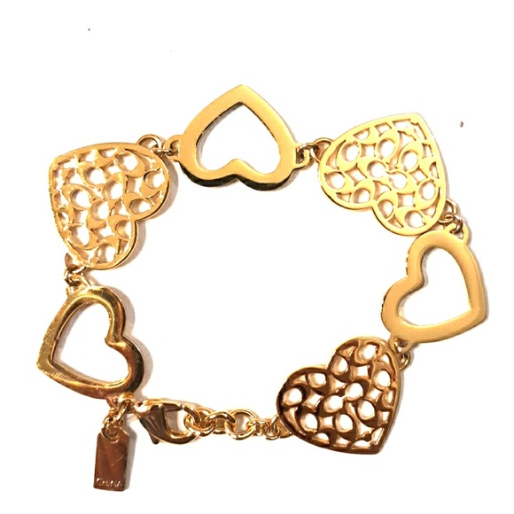 Coach Jewelry - Beautiful COACH Gold Heart Charm Link Bracelet